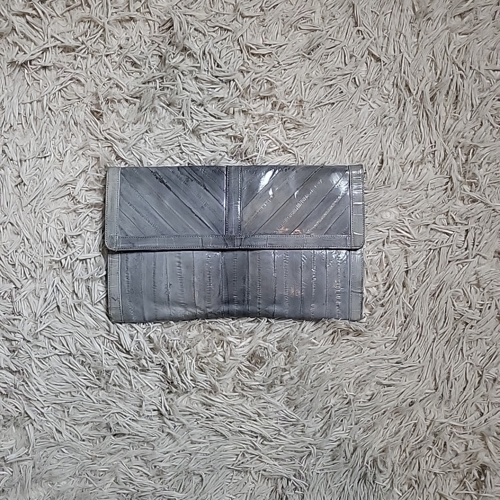 Vintage Eel Skin Clutch Grey Chic Retro Bag Purse Party Going Out Events Korea